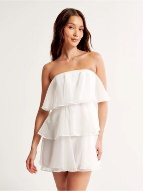 Abercrombie & Fitch Organza Tiered Strapless Mini Dress white bride bachelorette